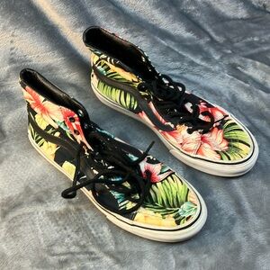 Unisex Vans Sk8-Hi Black Tropical Floral Pattern Women Size 9 Men 7.5  721278